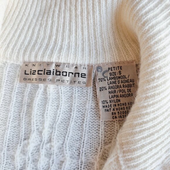 Vintage Liz Claiborne Lambswool Angora Cable-Knit Button-Up Sweater Dress Ivory - Picture 9 of 12